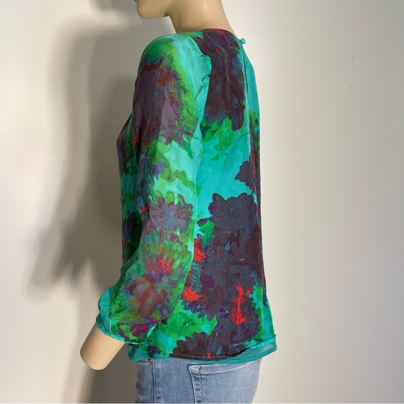 J Crew Flowy Sheer Floral 100% Silk Blouse Women’s Size 0 - Picture 2 of 7